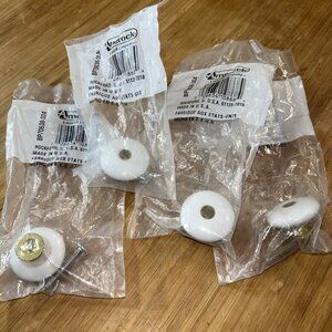Lot of 4 Amerock White 1" Porcelain Knob with Antique Brass Base & Button Stem